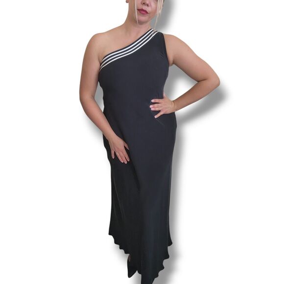 VTG Lauren Ralph Lauren Classic 100% Silk One Shoulder Maxi Dress Sz 8 Old Money - Picture 1 of 9